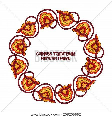 Chinese traditional floral pattern frame  for text in red and yellow. Stock vector illustration.