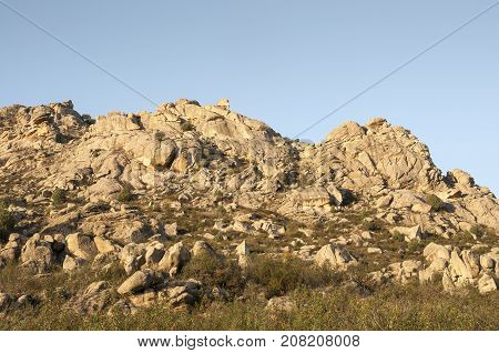 Granite outcrops in Sierra de los Porrones Guadarrama Mountains Madrid Spain.