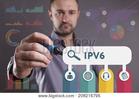 Business, Technology, Internet And Network Concept. Young Businessman Working On A Virtual Screen Of