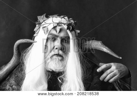 Zeus god or jupiter with antler and vine crown