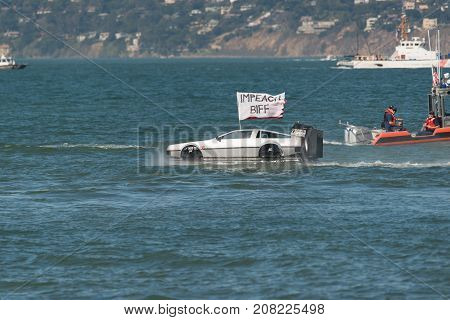 A Delorean boat car on the San Francisco bay during fleet week in San Francisco Ca. Oct 6, 2017