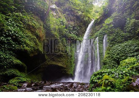 Beautuful Waterfall Near Rinjani, Senaru, Lombok, Indonesia