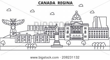 Canada, Regina architecture line skyline illustration. Linear vector cityscape with famous landmarks, city sights, design icons. Editable strokes