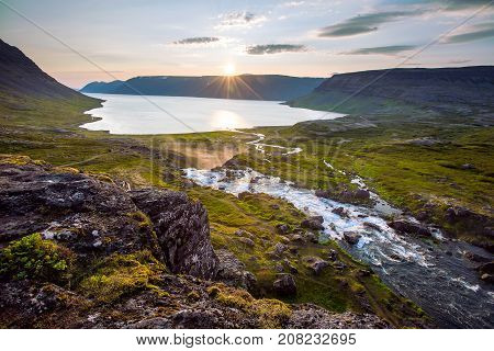 Big Dynjandi Waterfall In Iceland