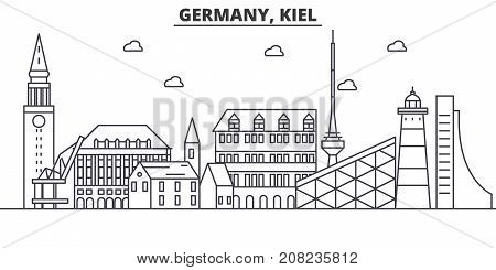 Germany, Kiel architecture line skyline illustration. Linear vector cityscape with famous landmarks, city sights, design icons. Editable strokes