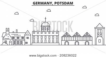 Germany, Potsdam architecture line skyline illustration. Linear vector cityscape with famous landmarks, city sights, design icons. Editable strokes