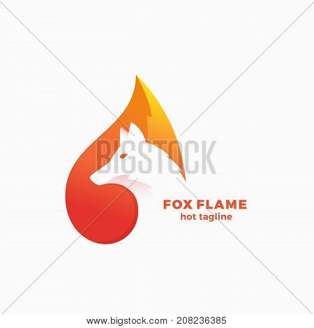 Fox Flame Abstract Vector Symbol, Sign or Logo Template. Negative Space Animal Face Modern Simple Design Concept. Isolated.
