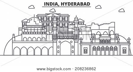 Hyderabad, India architecture line skyline illustration. Linear vector cityscape with famous landmarks, city sights, design icons. Editable strokes