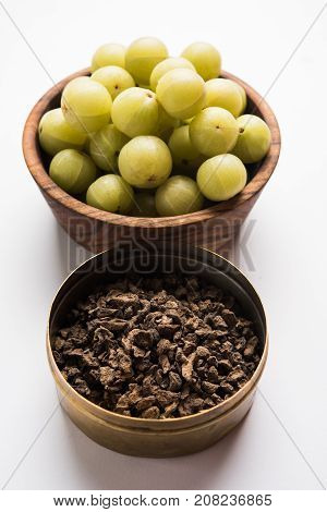 Stock photo of dried bitter and salty or chatpata Amla/Avla/Aavla called supari or mouth freshener