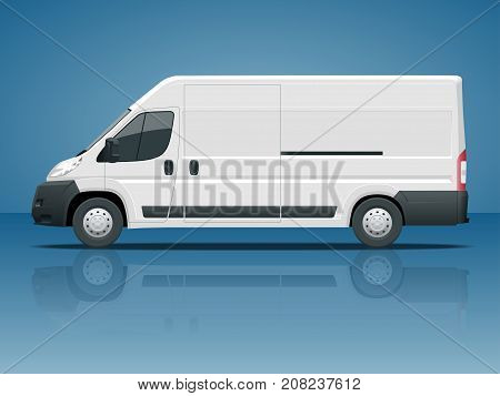 Commercial vehicle or Logistic car Cargo minivan isolated on blue background Side view Change the color in one click All elements in groups on separate layers.