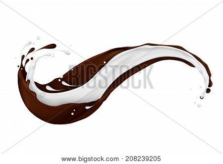 Chocolate and milk splashes mixed isolated on white background