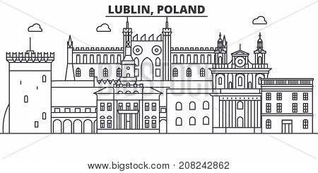 Poland, Lublin architecture line skyline illustration. Linear vector cityscape with famous landmarks, city sights, design icons. Editable strokes