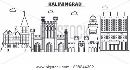 Russia, Kaliningrad architecture line skyline illustration. Linear vector cityscape with famous landmarks, city sights, design icons. Editable strokes