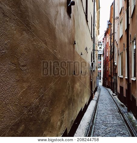 Old Street In The Gamlastan Area Of Stockholm