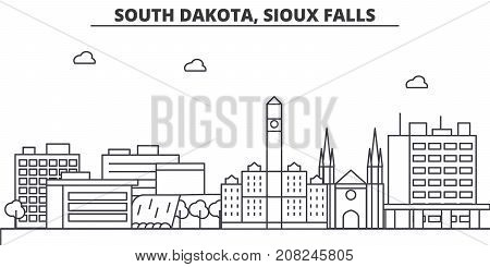South Dakota, Sioux Falls architecture line skyline illustration. Linear vector cityscape with famous landmarks, city sights, design icons. Editable strokes