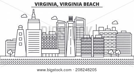 Virginia, Virginia Beach architecture line skyline illustration. Linear vector cityscape with famous landmarks, city sights, design icons. Editable strokes