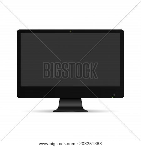 Realistic detalied computer monitor. Black display. Vector isolated illustration.