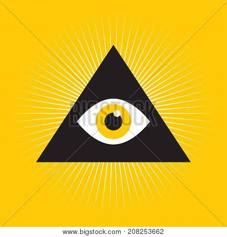 Eye Of Providence. Masonic symbol. Symbol Omniscience. All seeing eye inside triangle pyramid. vector illustration