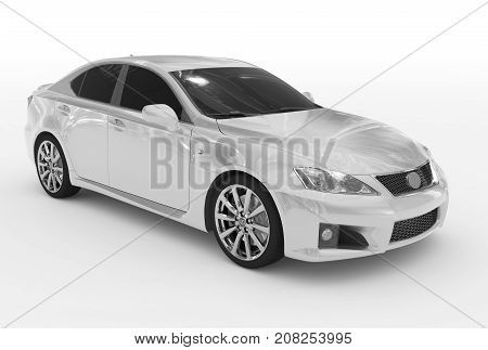 Car Isolated On White - White Paint, Tinted Glass - Front-right Side View