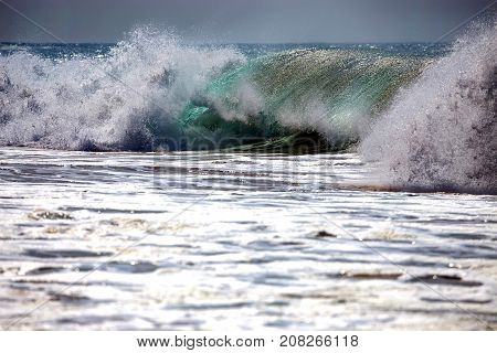 Powerful wave and surf on the coast of the ocean