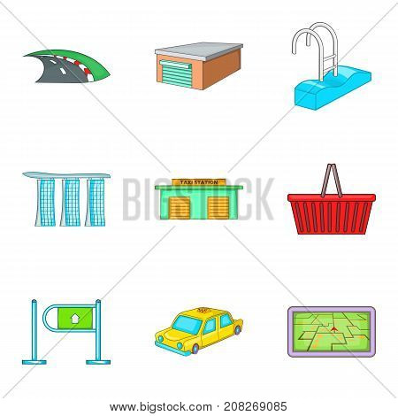 Provincial town icons set. Cartoon set of 9 provincial town vector icons for web isolated on white background