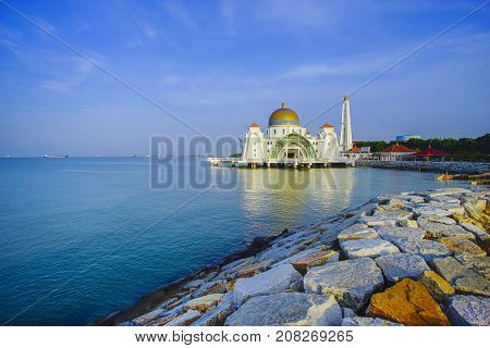 Malacca Straits Mosque ( Masjid Selat Melaka), It Is A Mosque Located On The Man-made Malacca Island
