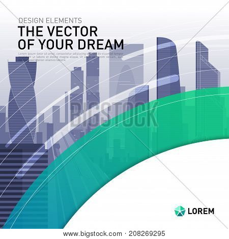 Design element for corporate graphic layout. Modern abstract geometry background template design whith colored cityscape vector illustration for investment, business, real estate, construction.