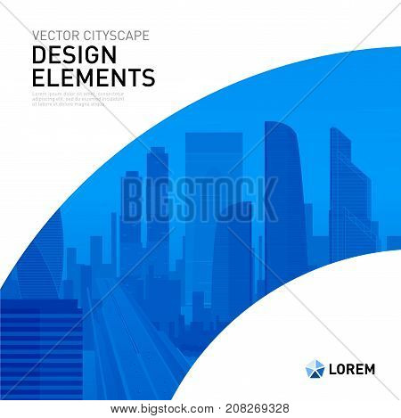 Design element for corporate graphic layout. Modern background template design with colored sitycape for investment, business, real estate, construction.
