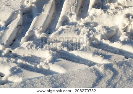 Snow Photographed In The Winter Season, Which Appeared After A Snowfall. Close-up,