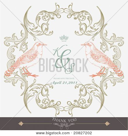 свадебные Vintage карточка с пара птиц