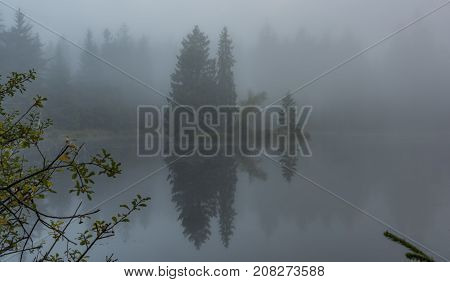 Morning Fog Near Bahnak Ponds In Autumn Kladska Village