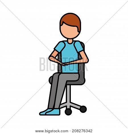 young man sitting in office chair thinking vector illustration