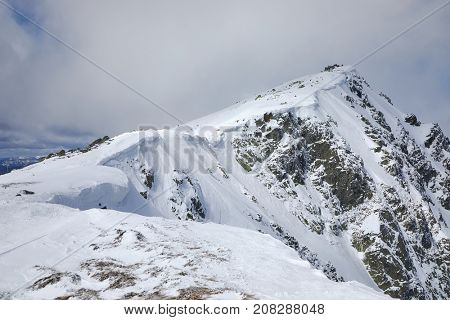 Snowy mountain peak of Dumbier in the Low Tatras