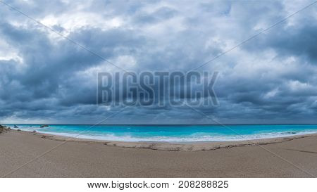 The famous Kathisma beach in Lefkada island Greece on a stormy day