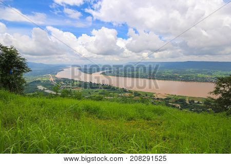 Beautiful of landscape View Mekong River at Wat Pha Tak Suea in Nongkhai, Thailand