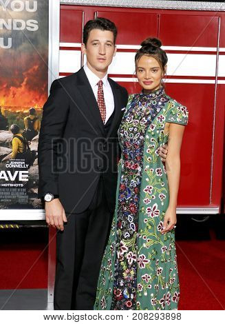 Miles Teller and Keleigh Sperry at the Los Angeles premiere of 'Only The Brave' held at the Regency Village Theatre in Westwood, USA on October 8, 2017.