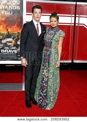 Miles Teller and Keleigh Sperry at the Los Angeles premiere of 'Only The Brave' held at the Regency Village Theatre in Westwood, USA on October 8, 2017.