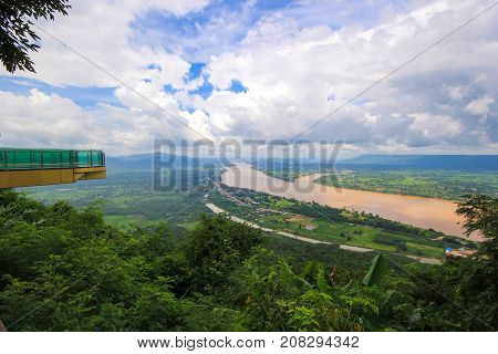 Beautiful of landscape View Mekong River at Wat Pha Tak Suea in Nongkhai, Thailand