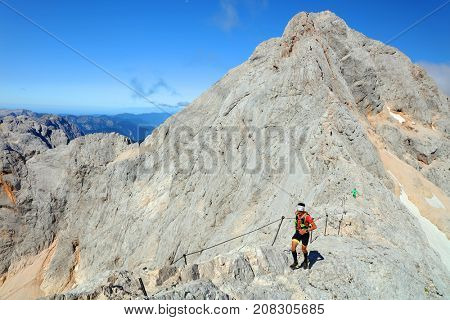 TRIGLAV, AUGUST 12, 2017 - Climbers on Triglav Peak, Slovenia, Europe