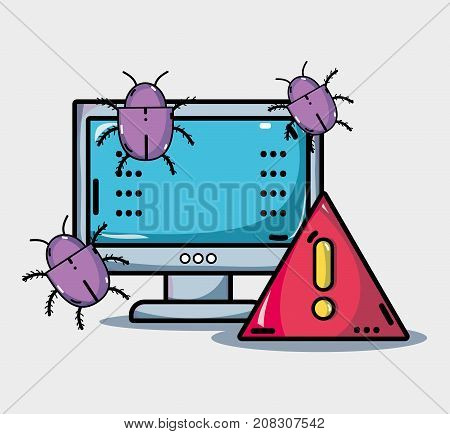 computer with virus in the system information vector illustration