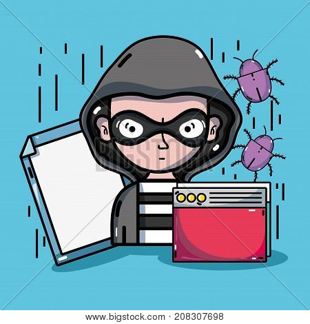 person hacker to programmer virus in the system vector illustration