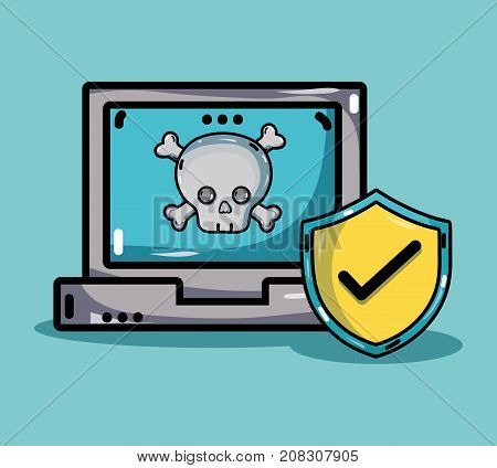 computer with virus in the system information vector illustration