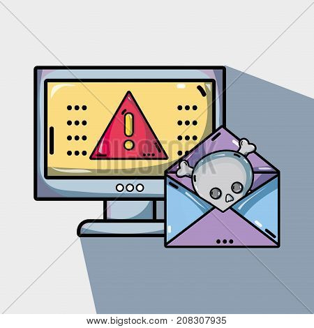 computer with virus in the system information vector illustration