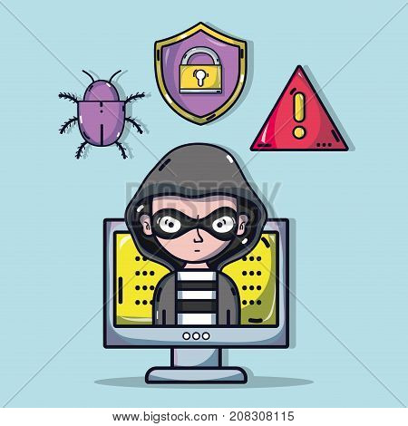 person hacker to programmer virus in the system vector illustration