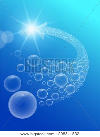 Arrow bubble foam on the blue background...vector realistic file.