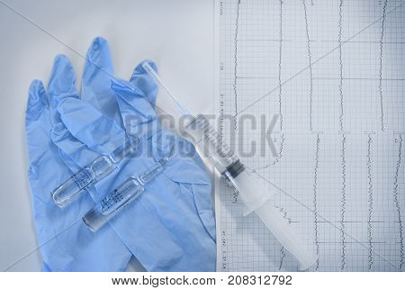 Medical objects on doctor's table. Macro photo