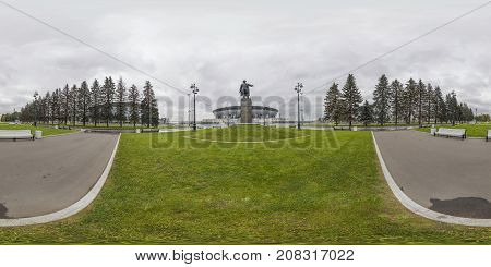 SAINT-PETERSBURG, RUSSIA, OCTOBER 3, 2017: 360 Degree Panorama of Stadium Zenit Arena on the Krestovsky Island and Monument of Kirov