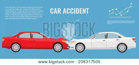 Car accident concept illustration. Flat and solid color vector infographic template.