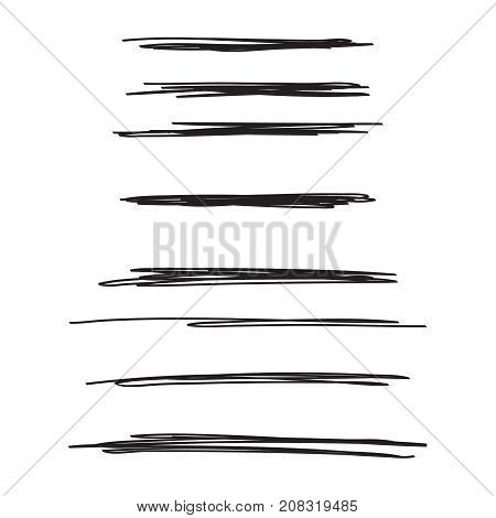 Vector set of hand drawn underline. Felt tip brush smears. Paint stripe.