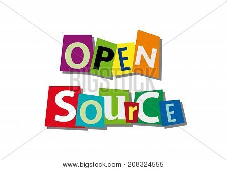 open source word and text cut from paper in flat design